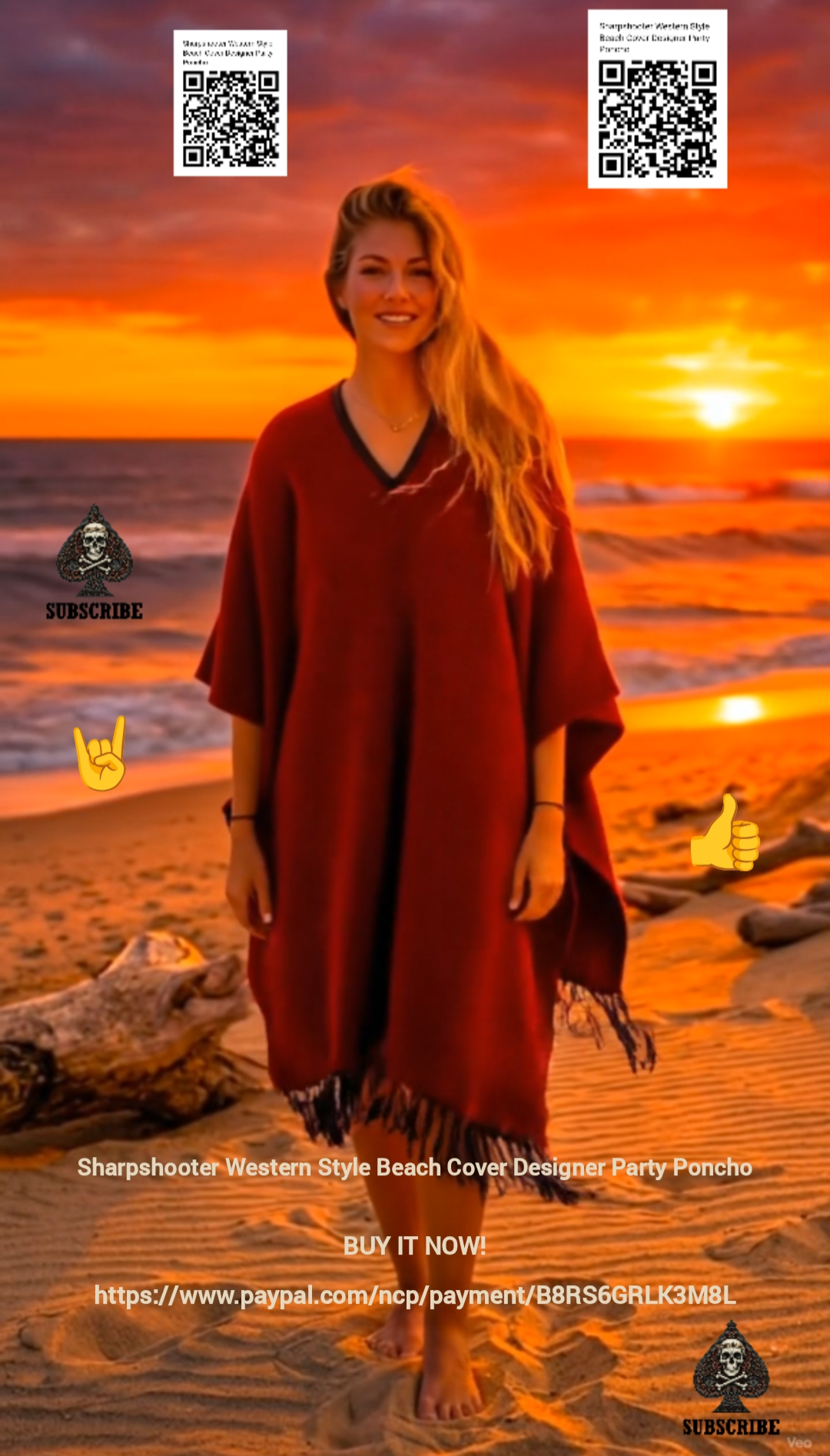 Cabernet-Sharpshooter-Western-Style-Beach-Cover-Designer-Party-Poncho-SOLID-COLOR-QR